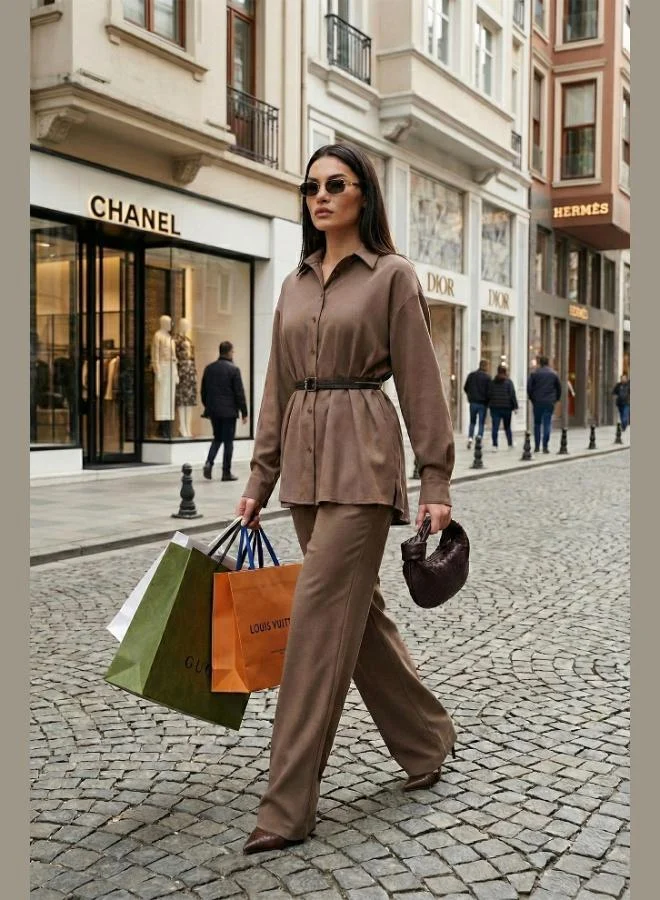 Lela Lela Regular Fit High Waist Suit With Belt Detail For Women Set 6928887